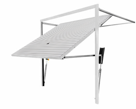 Retractable awning, featuring a white frame